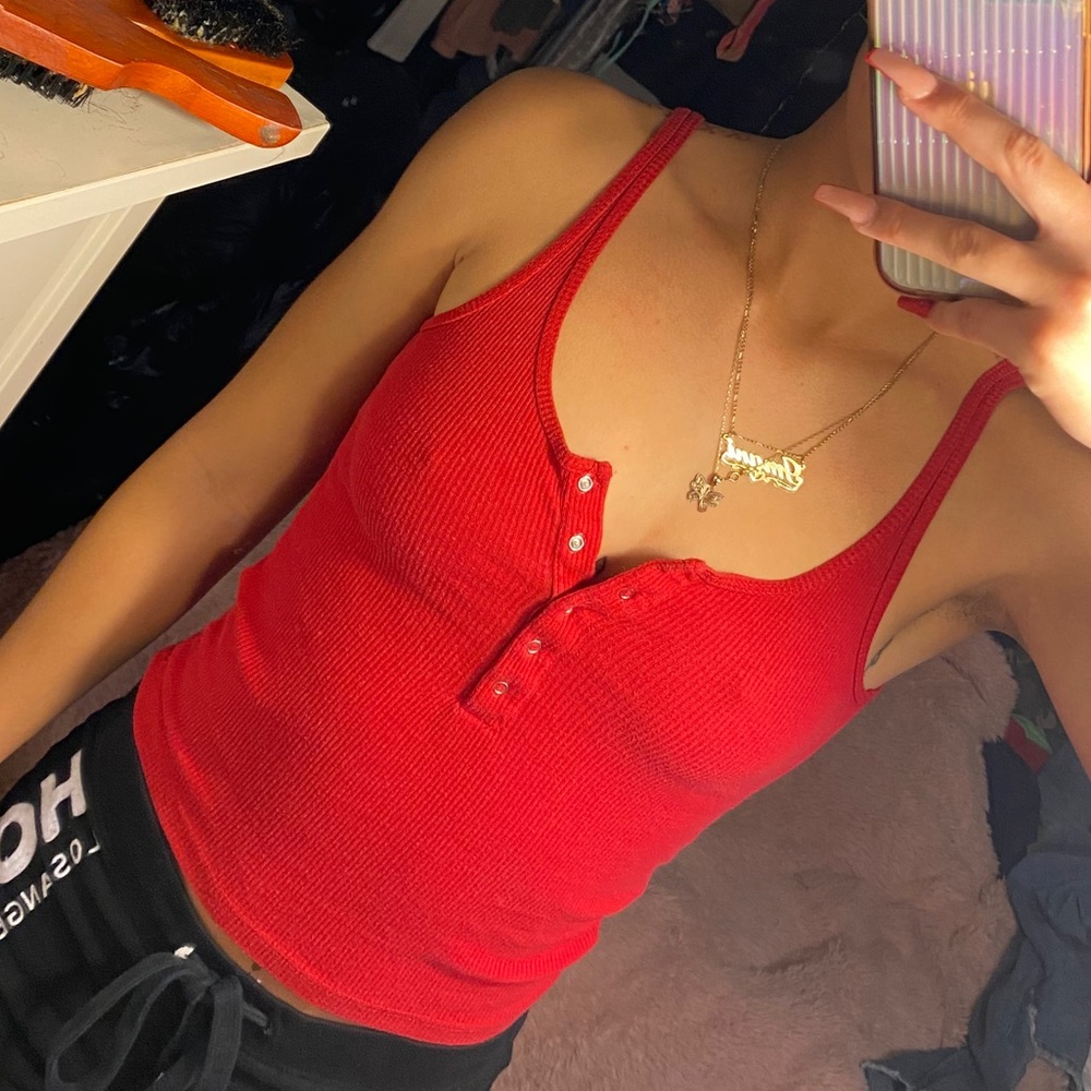 red button up tank top